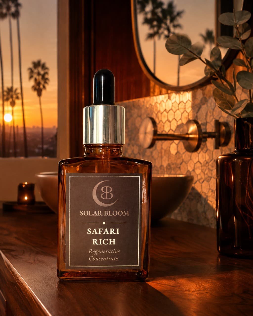 Solar Bloom Rich serum in warm evening light